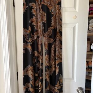 Veronica M Elegant Black and Brown Paisley Women's Pants